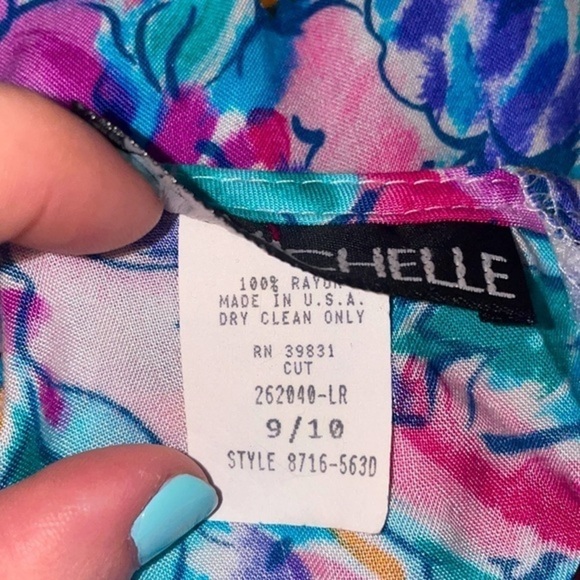 Vintage My Michelle Spring Floral Watercolor Pastel Dress Boho Embroidered Belt - Picture 16 of 16